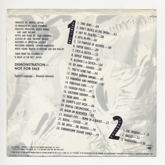 Robin Williams - A Night At The Met 1986 7" Vinyl 45 Promo, Sampler CS7-2526 - Picture 2 of 4